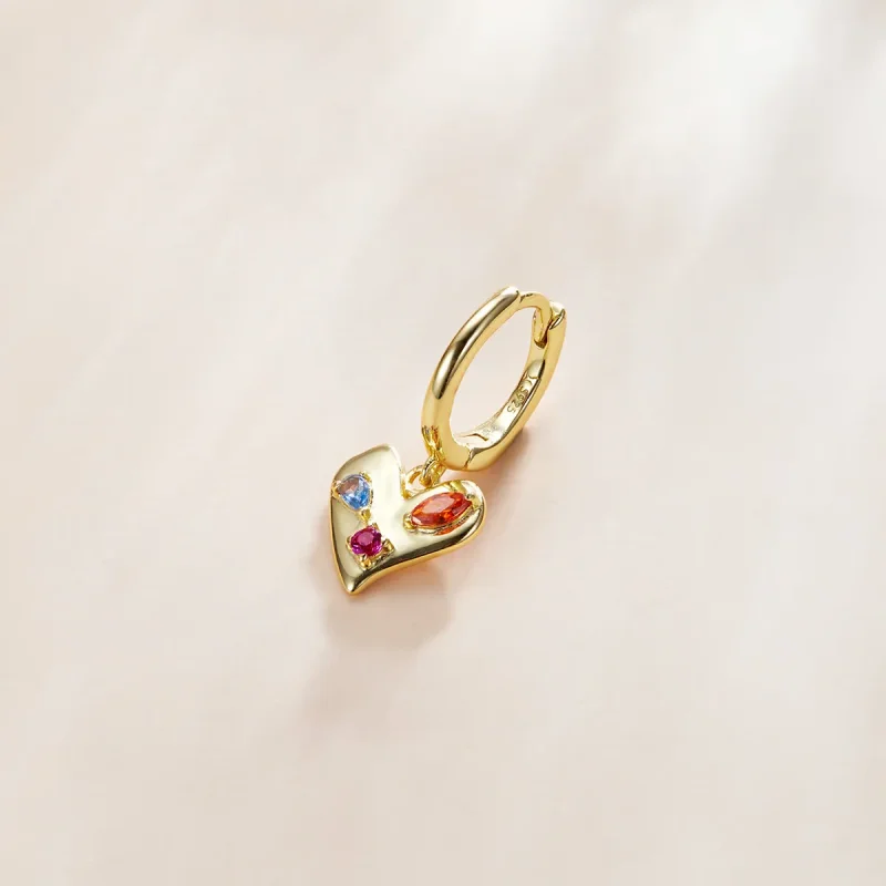 (imagine pentru) Cercei lungi Tip Pandora cu O singură inimă colorată placat cu aur de 14 k - SCE - Vizualizare 3