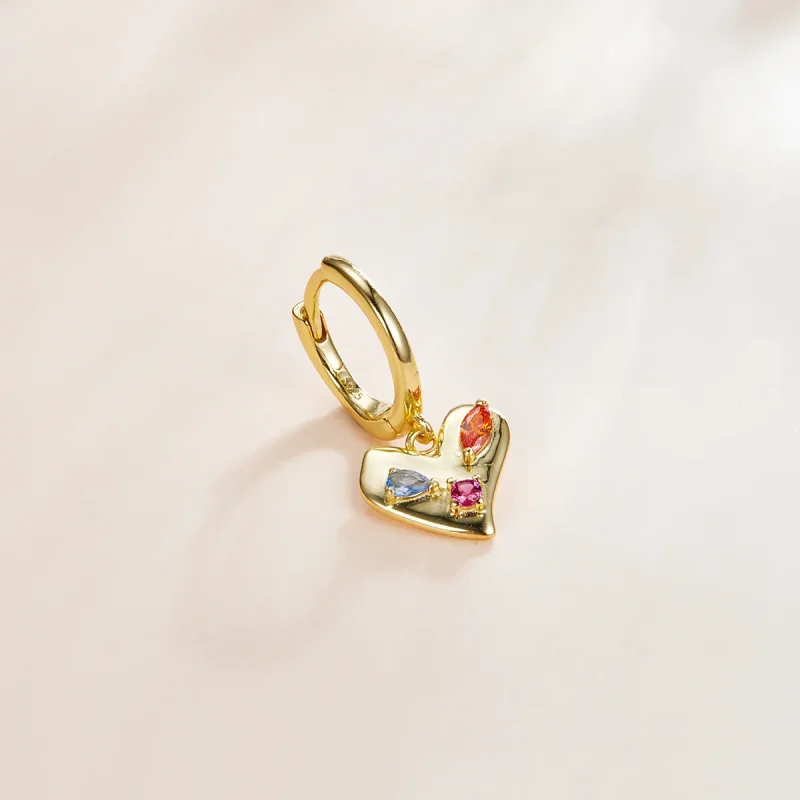 (imagine pentru) Cercei lungi Tip Pandora cu O singură inimă colorată placat cu aur de 14 k - SCE - Vizualizare 4