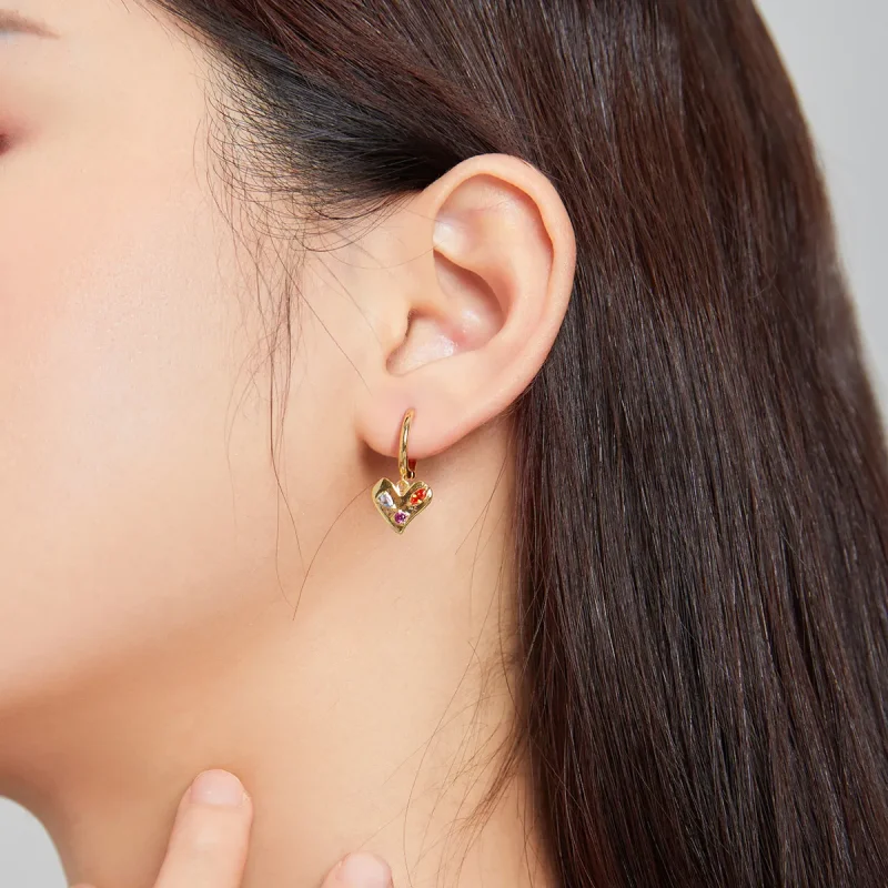 (imagine pentru) Cercei lungi Tip Pandora cu O singură inimă colorată placat cu aur de 14 k - SCE - Vizualizare 6