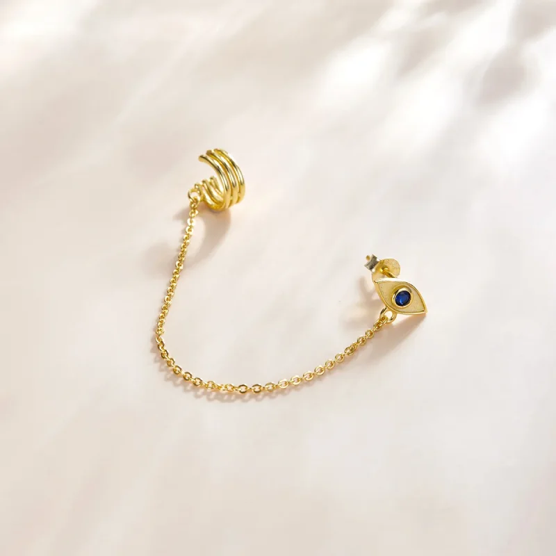 (imagine pentru) Cercei lungi Tip Pandora cu Ochiul diavolului placat cu aur de 14 k - SCE1096 - Vizualizare 3