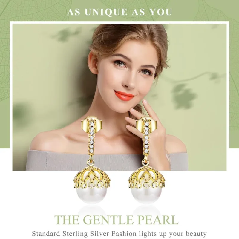 (imagine pentru) Cercei lungi Tip Pandora cu Perla blândă placat cu aur de 14 k - SCE608 - Vizualizare 2