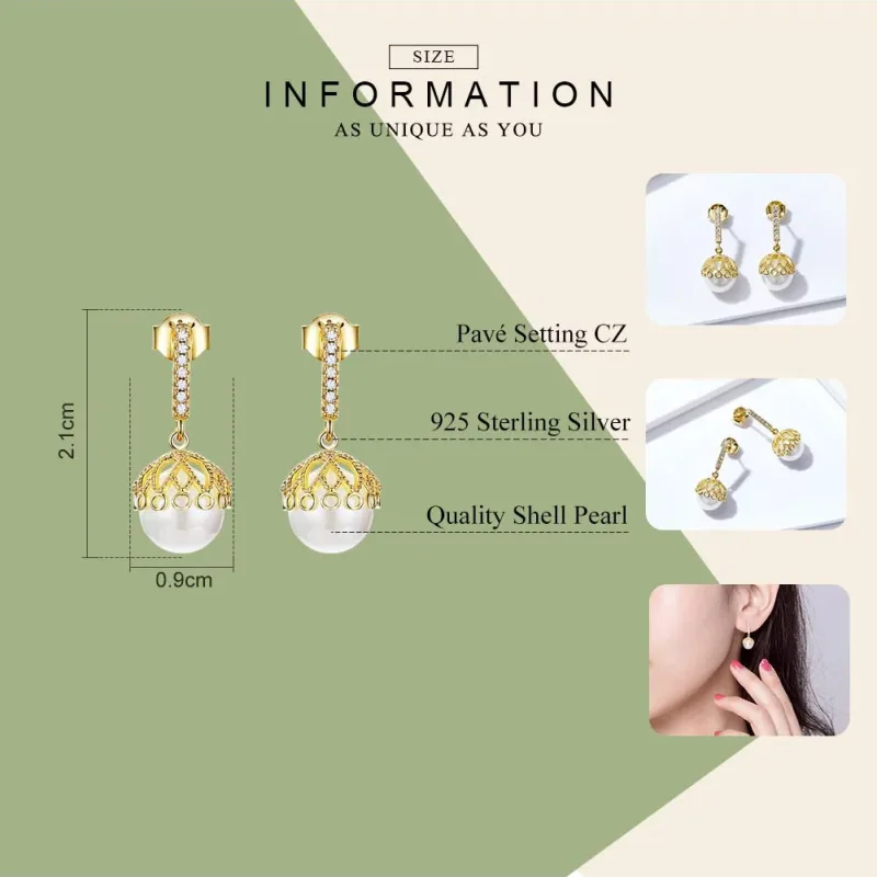 (imagine pentru) Cercei lungi Tip Pandora cu Perla blândă placat cu aur de 14 k - SCE608 - Vizualizare 3
