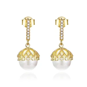 (imagine pentru) Cercei lungi Tip Pandora cu Perla blândă placat cu aur de 14 k - SCE608