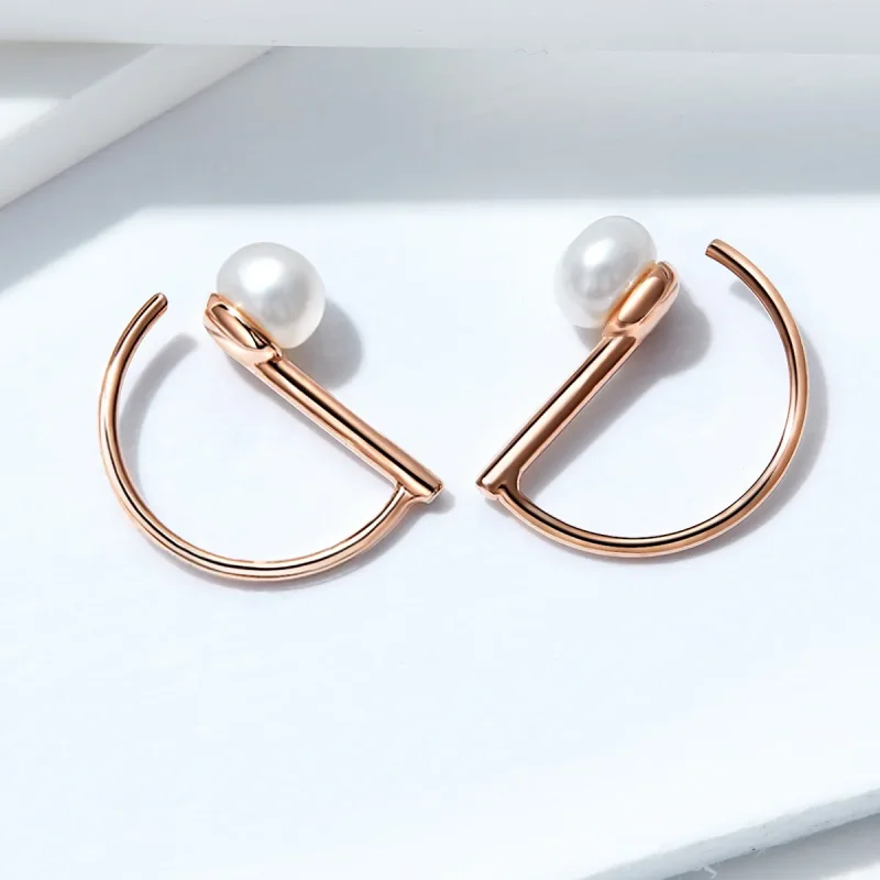 (imagine pentru) Cercei lungi Tip Pandora cu Perla din aur rose - SCE604 - Vizualizare 2