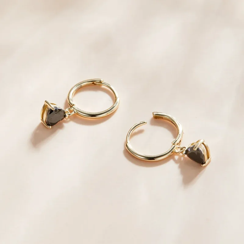 (imagine pentru) Cercei lungi Tip Pandora cu Picătură de inimă placat cu aur de 14 k - SCE1019-BK - Vizualizare 3