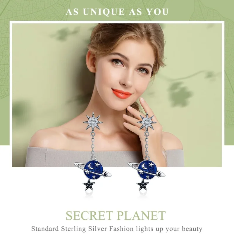 (imagine pentru) Cercei lungi Tip Pandora cu Planeta secretă din argint - SCE348 - Vizualizare 2
