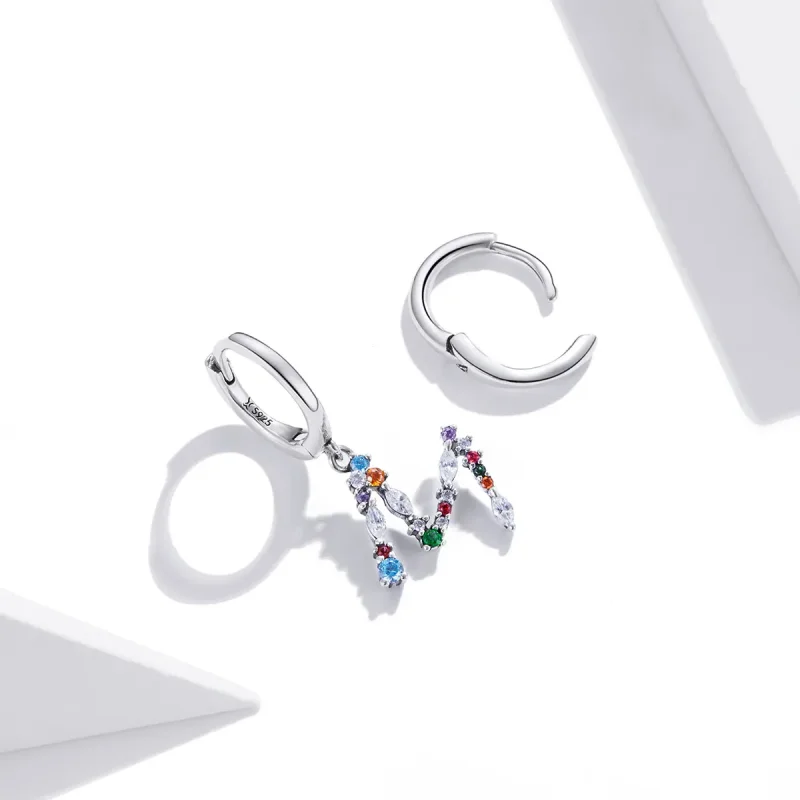 (imagine pentru) Cercei lungi Tip Pandora cu Scrisoare colorată M din argint - SCE1031 - Vizualizare 4