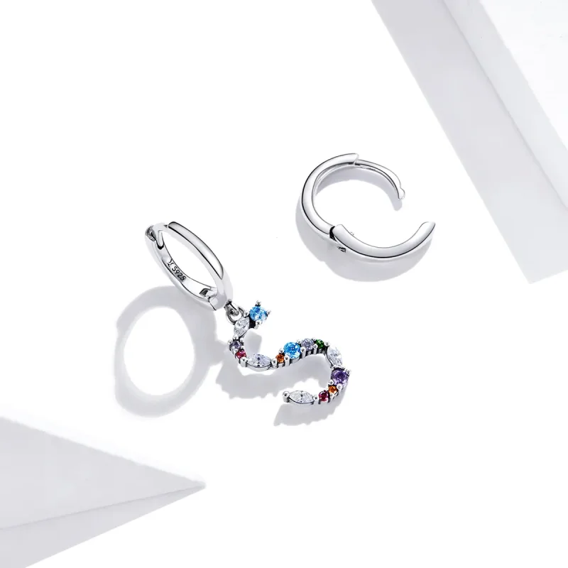 (imagine pentru) Cercei lungi Tip Pandora cu Scrisoare colorată S din argint - SCE1032 - Vizualizare 3