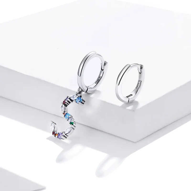(imagine pentru) Cercei lungi Tip Pandora cu Scrisoare colorată S din argint - SCE1032 - Vizualizare 4