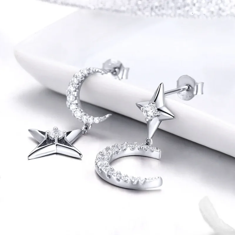 (imagine pentru) Cercei lungi Tip Pandora cu Starlight Moon Sky din argint - BSE050 - Vizualizare 2