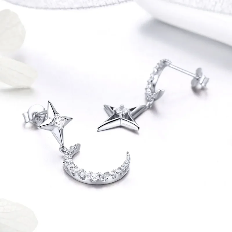 (imagine pentru) Cercei lungi Tip Pandora cu Starlight Moon Sky din argint - BSE050 - Vizualizare 3