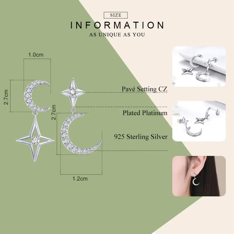 (imagine pentru) Cercei lungi Tip Pandora cu Starlight Moon Sky din argint - BSE050 - Vizualizare 7