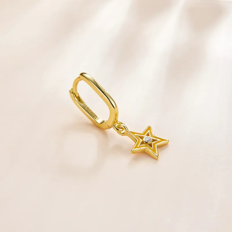 (imagine pentru) Cercei lungi Tip Pandora cu Stea stralucitoare placat cu aur de 14 k - SCE1077-O - Vizualizare 2