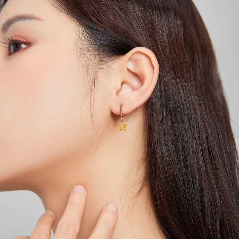 (imagine pentru) Cercei lungi Tip Pandora cu Stea stralucitoare placat cu aur de 14 k - SCE1077-O - Vizualizare 4