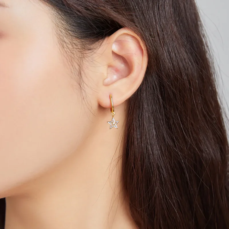 (imagine pentru) Cercei lungi Tip Pandora cu Stea stralucitoare placat cu aur de 14 k - SCE1077-V - Vizualizare 3
