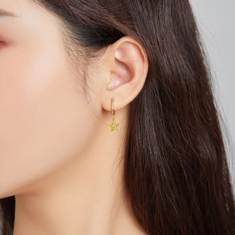 (imagine pentru) Cercei lungi Tip Pandora cu Stea stralucitoare placat cu aur de 14 k - SCE1077-Y - Vizualizare 4