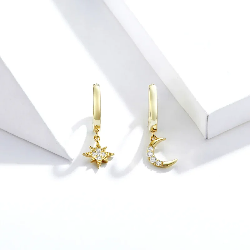 (imagine pentru) Cercei lungi Tip Pandora cu Steaua lunii placat cu aur de 14 k - SCE785 - Vizualizare 3