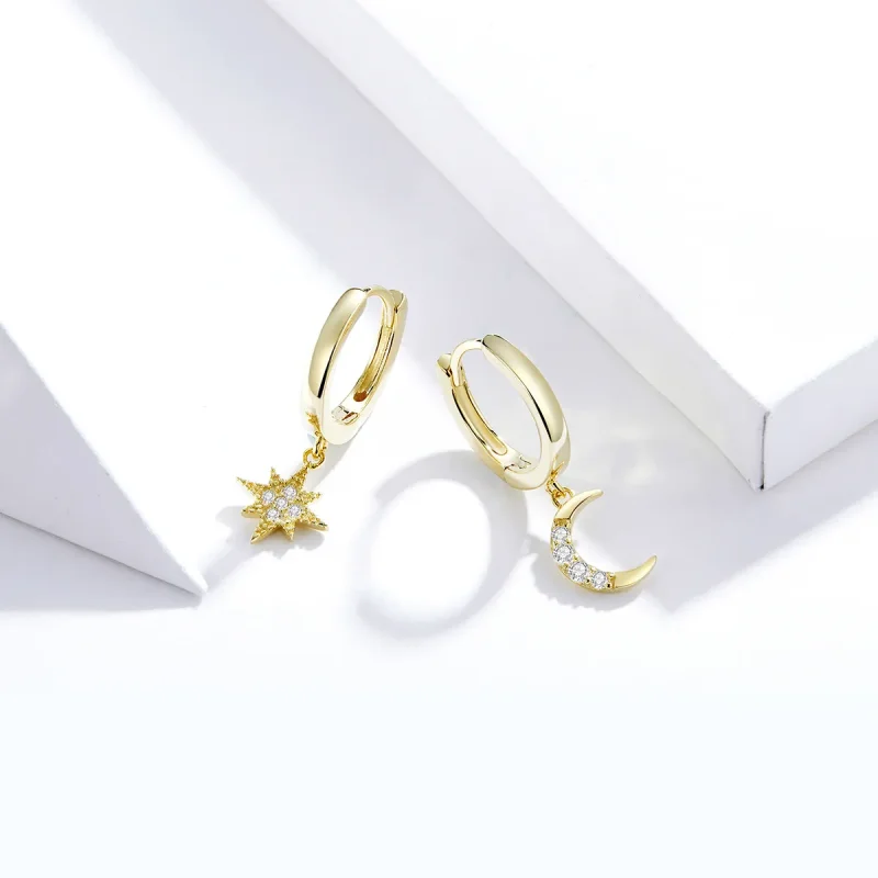 (imagine pentru) Cercei lungi Tip Pandora cu Steaua lunii placat cu aur de 14 k - SCE785 - Vizualizare 4
