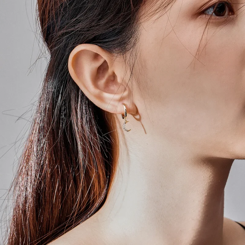 (imagine pentru) Cercei lungi Tip Pandora cu Steaua lunii placat cu aur de 14 k - SCE785 - Vizualizare 5
