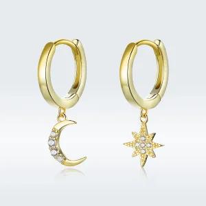 (imagine pentru) Cercei lungi Tip Pandora cu Steaua lunii placat cu aur de 14 k - SCE785