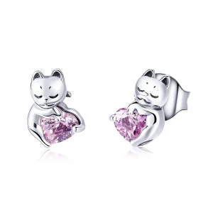 (imagine pentru) Cercei Tip Pandora cu Adorabila Cat din argint - SCE453