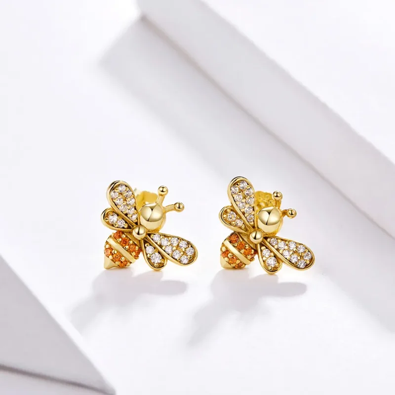 (imagine pentru) Cercei Tip Pandora cu Albină placat cu aur de 14 k - SCE344-B - Vizualizare 2