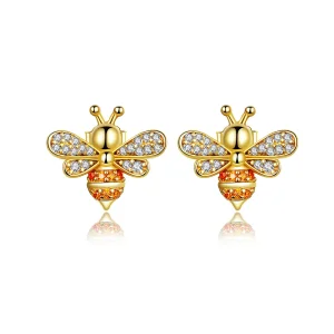 (imagine pentru) Cercei Tip Pandora cu Albină placat cu aur de 14 k - SCE344-B