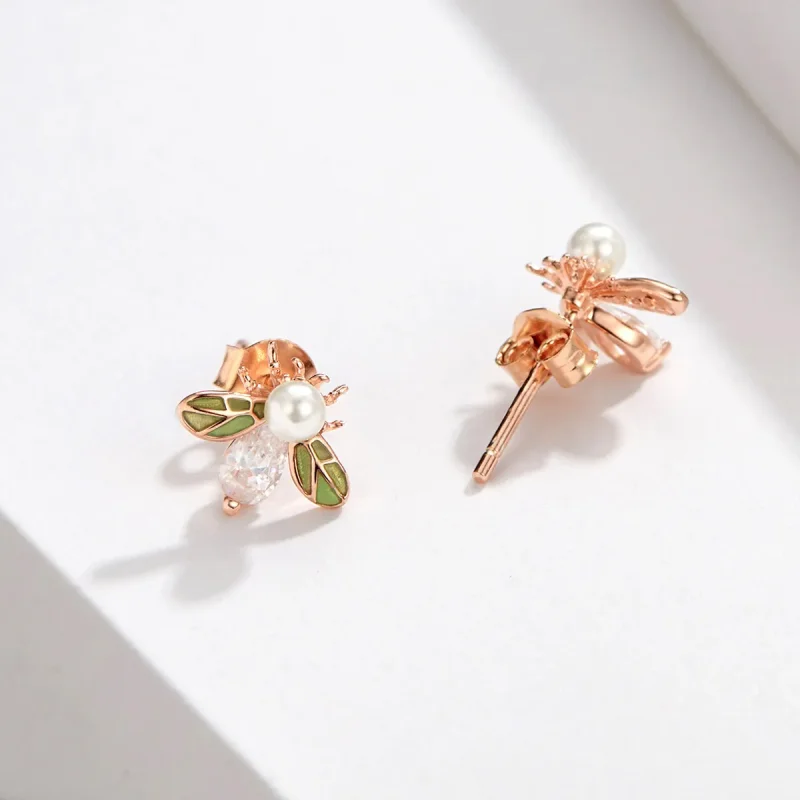 (imagine pentru) Cercei Tip Pandora cu Albine din aur rose - SCE643 - Vizualizare 5