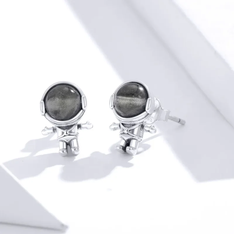 (imagine pentru) Cercei Tip Pandora cu Astronaut din piatră de lună din argint - SCE871 - Vizualizare 3