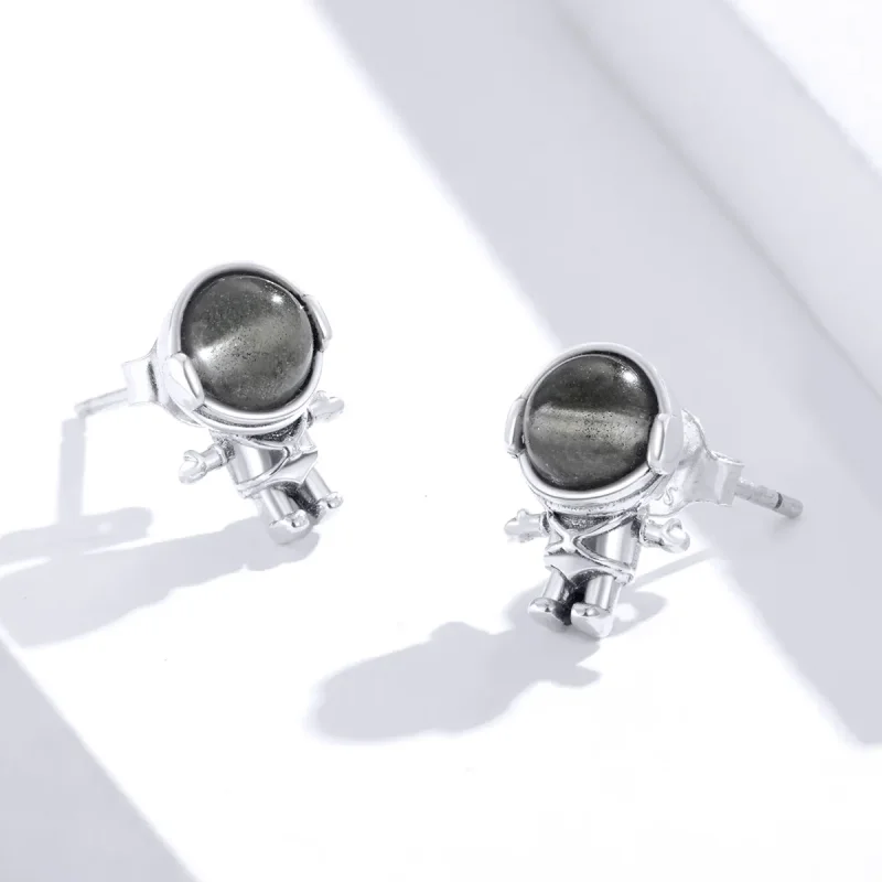 (imagine pentru) Cercei Tip Pandora cu Astronaut din piatră de lună din argint - SCE871 - Vizualizare 4