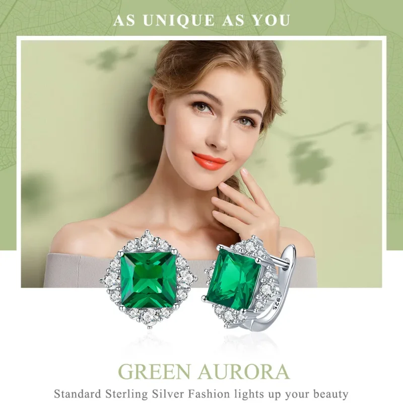 (imagine pentru) Cercei Tip Pandora cu Aurora verde din argint - SCE540 - Vizualizare 2