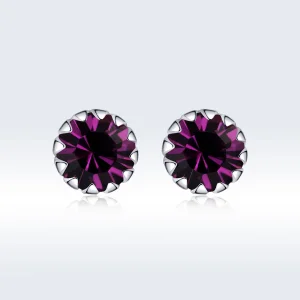 (imagine pentru) Cercei Tip Pandora cu Birthstone februarie din argint - SCE862-2