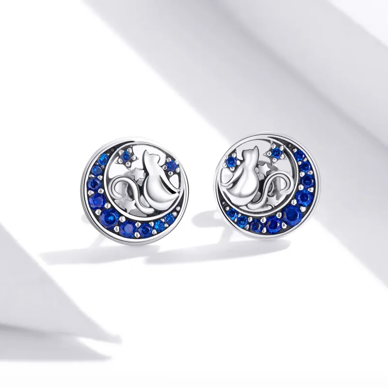 (imagine pentru) Cercei Tip Pandora cu Blue Moon & Kitty din argint - SCE880 - Vizualizare 2