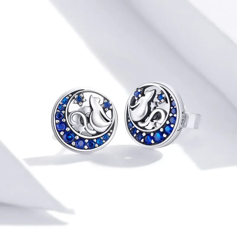 (imagine pentru) Cercei Tip Pandora cu Blue Moon & Kitty din argint - SCE880 - Vizualizare 3