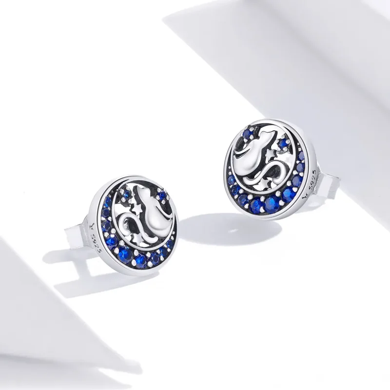 (imagine pentru) Cercei Tip Pandora cu Blue Moon & Kitty din argint - SCE880 - Vizualizare 4