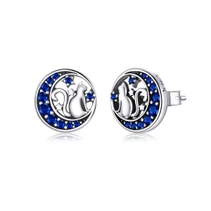 (imagine pentru) Cercei Tip Pandora cu Blue Moon & Kitty din argint - SCE880