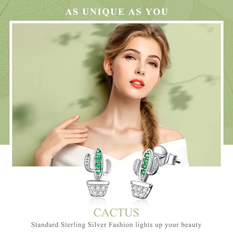 (imagine pentru) Cercei Tip Pandora cu Cactus din argint - SCE522 - Vizualizare 2
