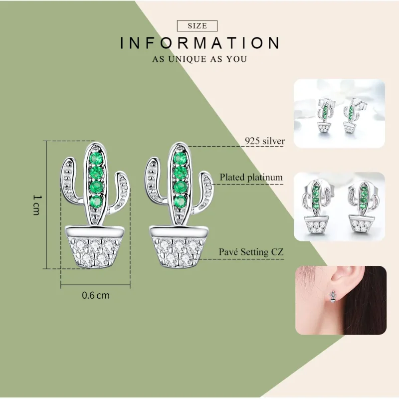 (imagine pentru) Cercei Tip Pandora cu Cactus din argint - SCE522 - Vizualizare 3