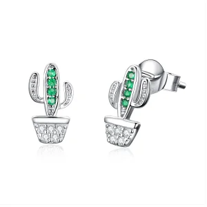 (imagine pentru) Cercei Tip Pandora cu Cactus din argint - SCE522