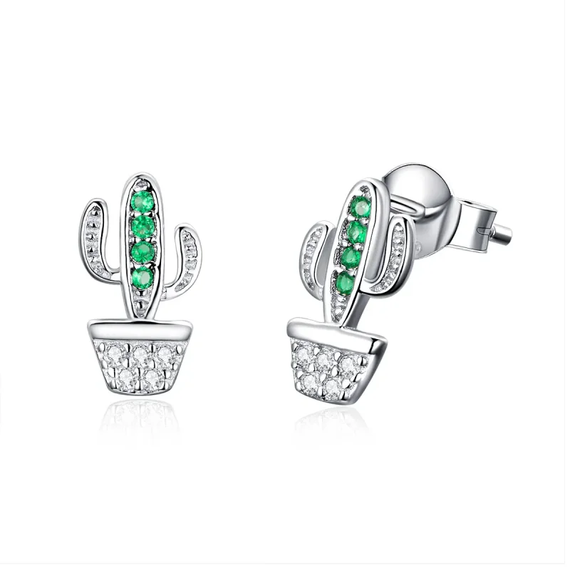 (imagine pentru) Cercei Tip Pandora cu Cactus din argint - SCE522