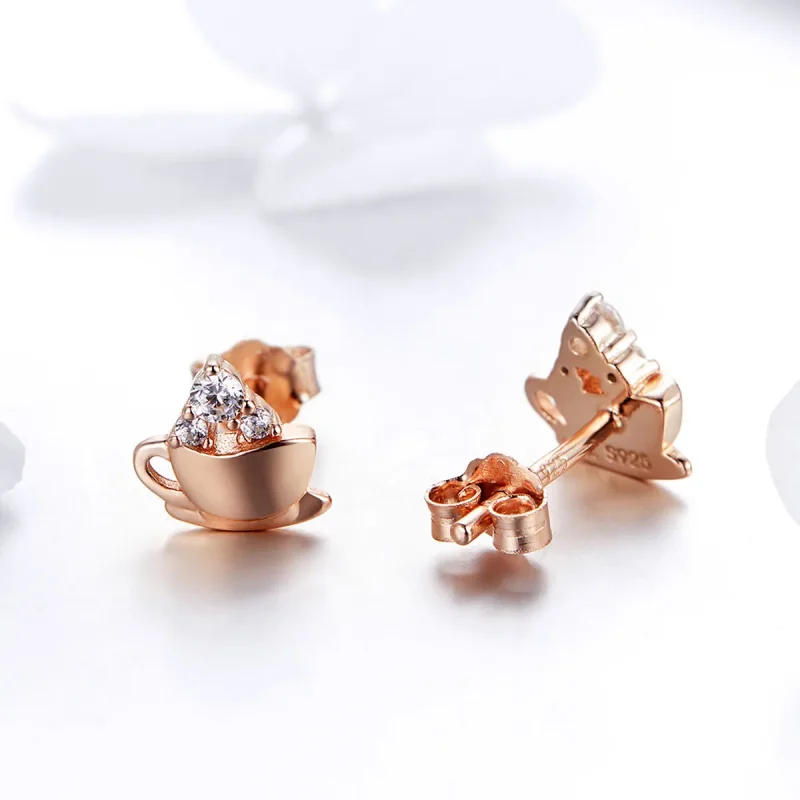 (imagine pentru) Cercei Tip Pandora cu Cafea de după-amiază din aur rose - SCE592 - Vizualizare 4