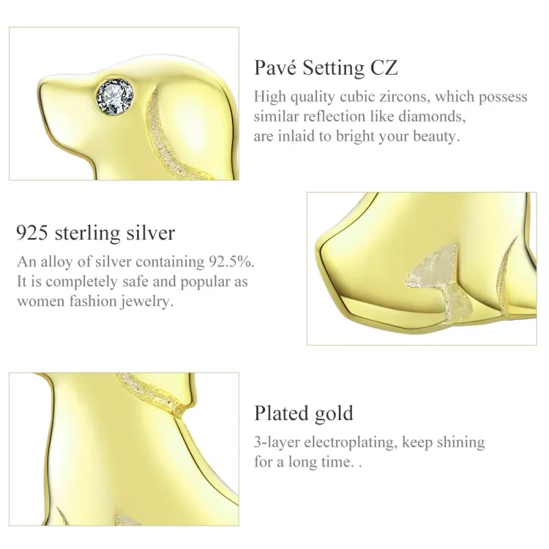 (imagine pentru) Cercei Tip Pandora cu Cățeluș placat cu aur de 14 k - SCE584-C - Vizualizare 3