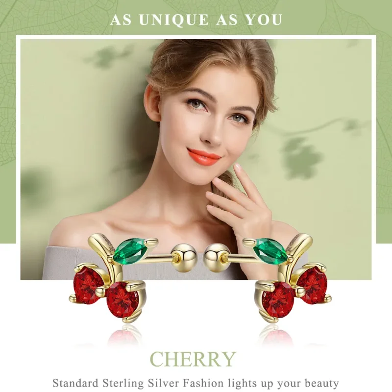 (imagine pentru) Cercei Tip Pandora cu cireașă placat cu aur de 14 k - SCE543 - Vizualizare 2