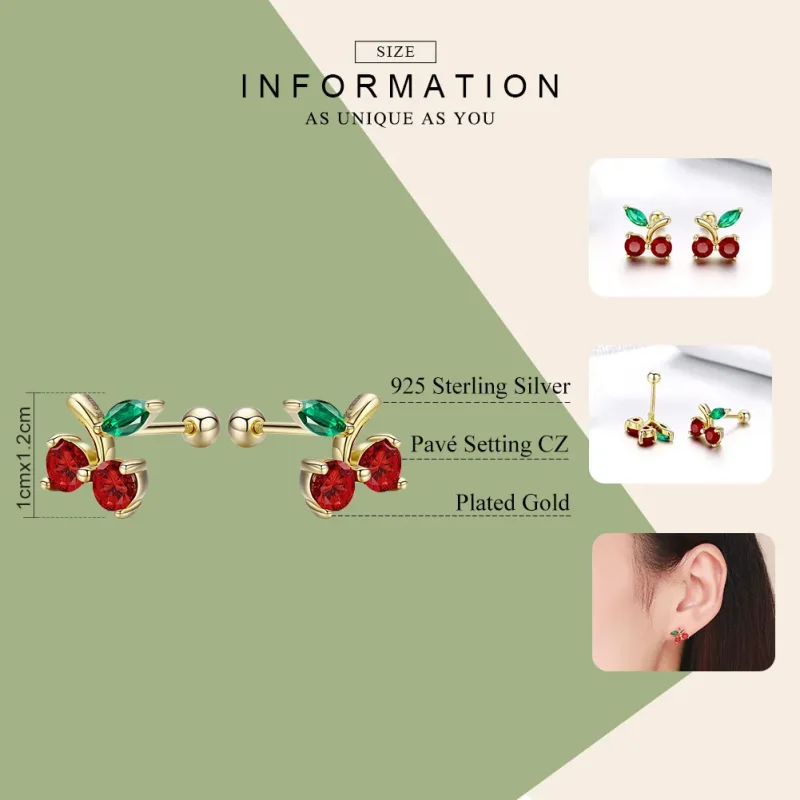 (imagine pentru) Cercei Tip Pandora cu cireașă placat cu aur de 14 k - SCE543 - Vizualizare 3
