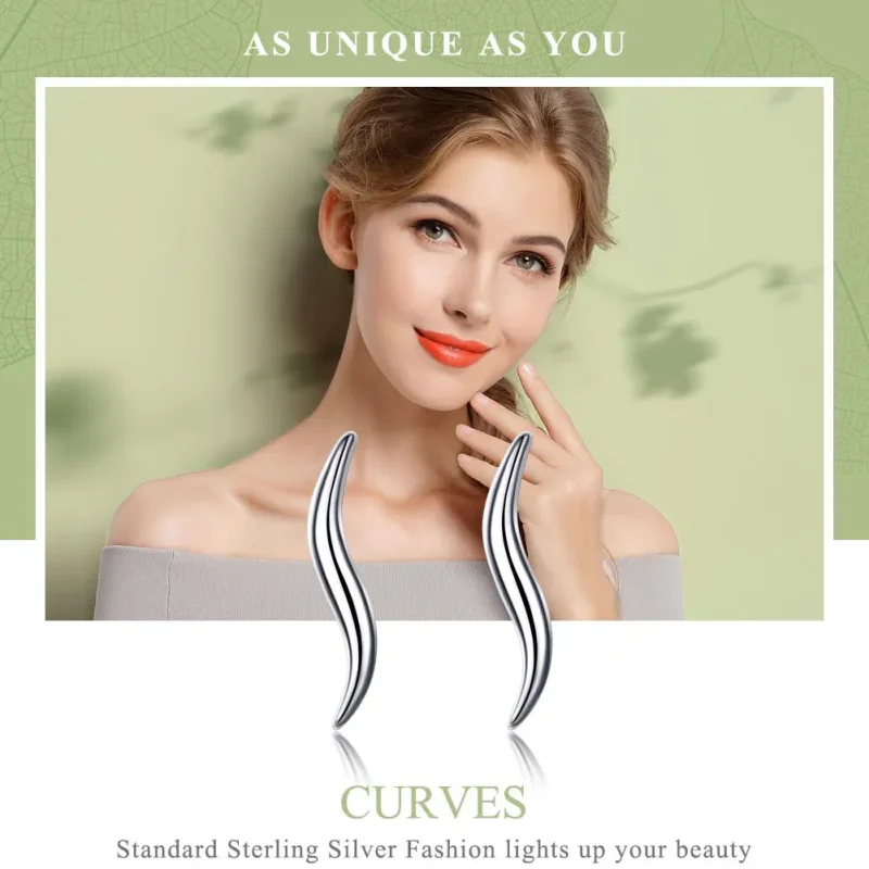 (imagine pentru) Cercei Tip Pandora cu Curbe din argint - SCE600 - Vizualizare 2