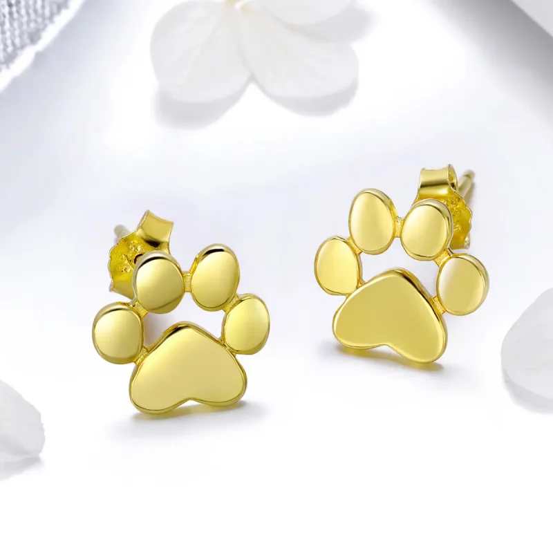 (imagine pentru) Cercei Tip Pandora cu Cute Paw Mark placat cu aur de 14 k - SCE407-4 - Vizualizare 3