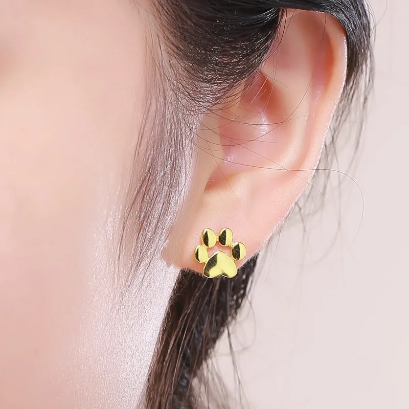 (imagine pentru) Cercei Tip Pandora cu Cute Paw Mark placat cu aur de 14 k - SCE407-4 - Vizualizare 5