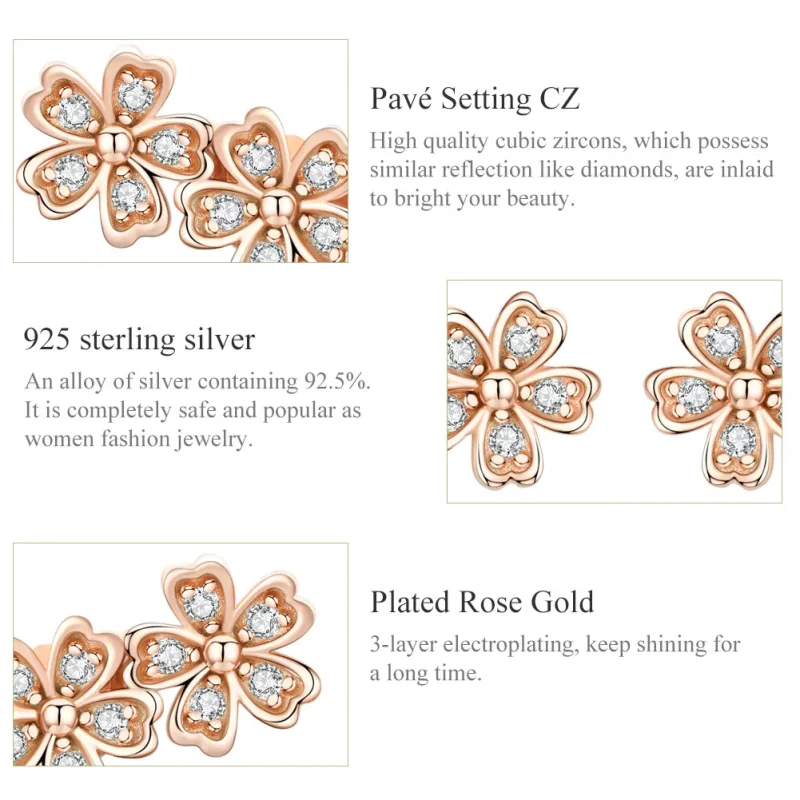 (imagine pentru) Cercei Tip Pandora cu Daisy contractată din aur rose - SCE419-C - Vizualizare 3