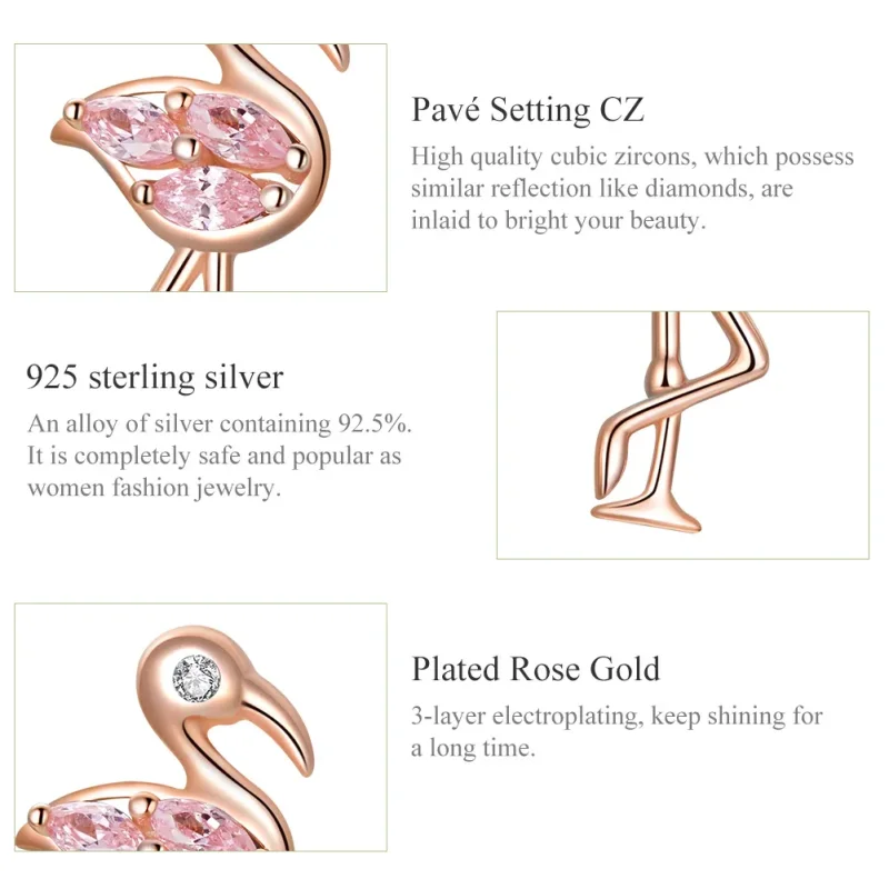 (imagine pentru) Cercei Tip Pandora cu Flamingo din aur rose - BSE120 - Vizualizare 3