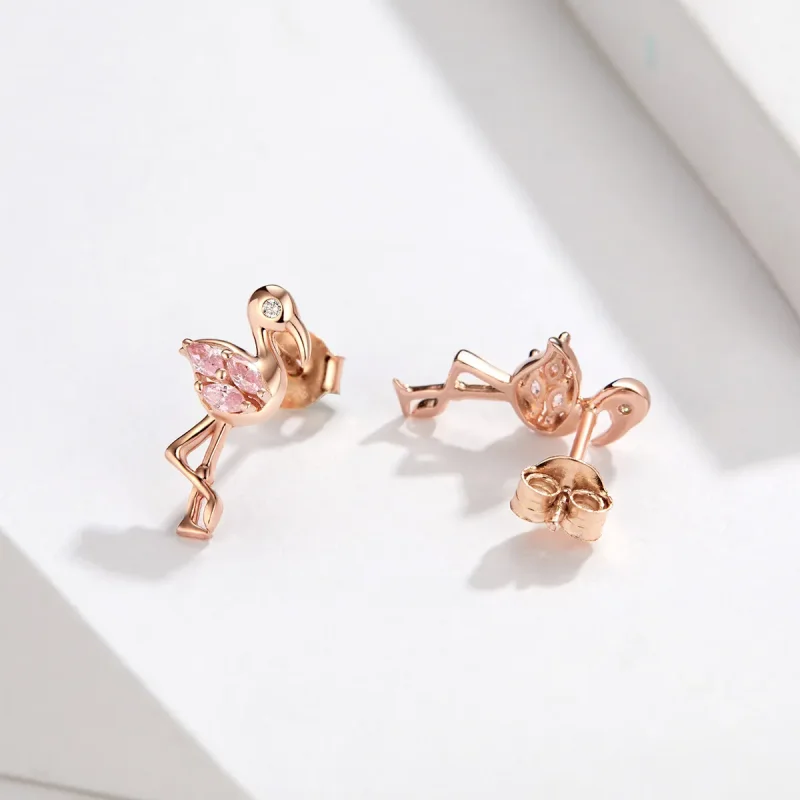 (imagine pentru) Cercei Tip Pandora cu Flamingo din aur rose - BSE120 - Vizualizare 2